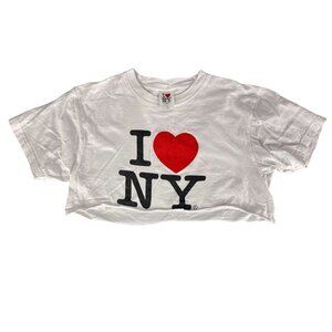 I LOVE NY Women's White Logo Print Crop Short Sleeve Shirt Large